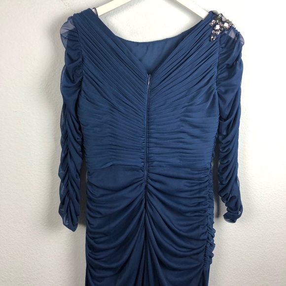 Adrianna Papell blue quarter sleeve ruched gown - Picture 7 of 8